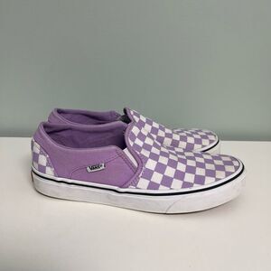 VANS Classic Slip on Purple Checkered Womens Size 9 Lilac Canvas Sneakers